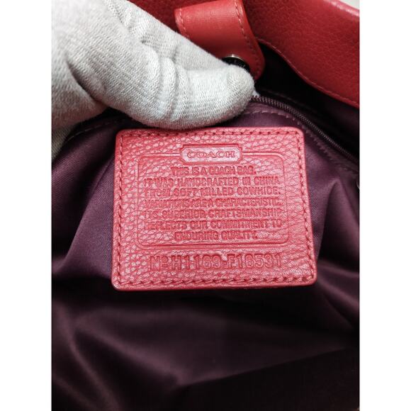 Coach Red Pebbled Leather Turn Lock Double Handles Satchel Shoulder Bag - Picture 12 of 16